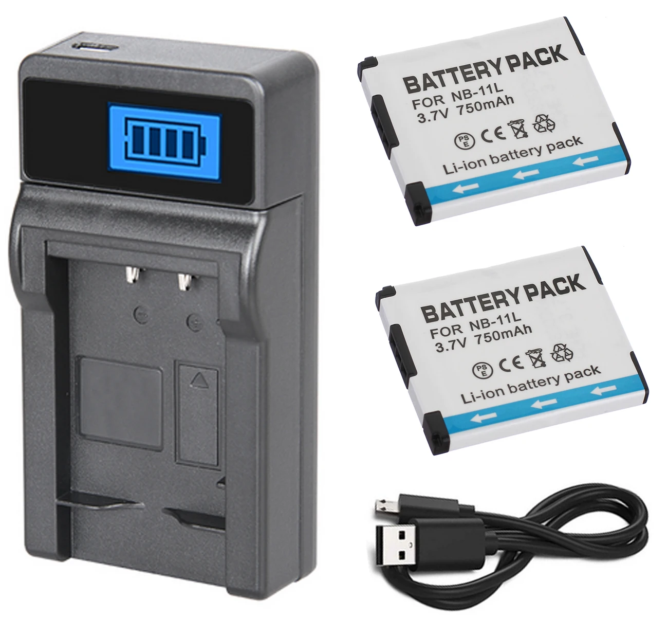 Battery (2 Pack) + Charger For Canon PowerShot ELPH 160, 170, 180, 190
