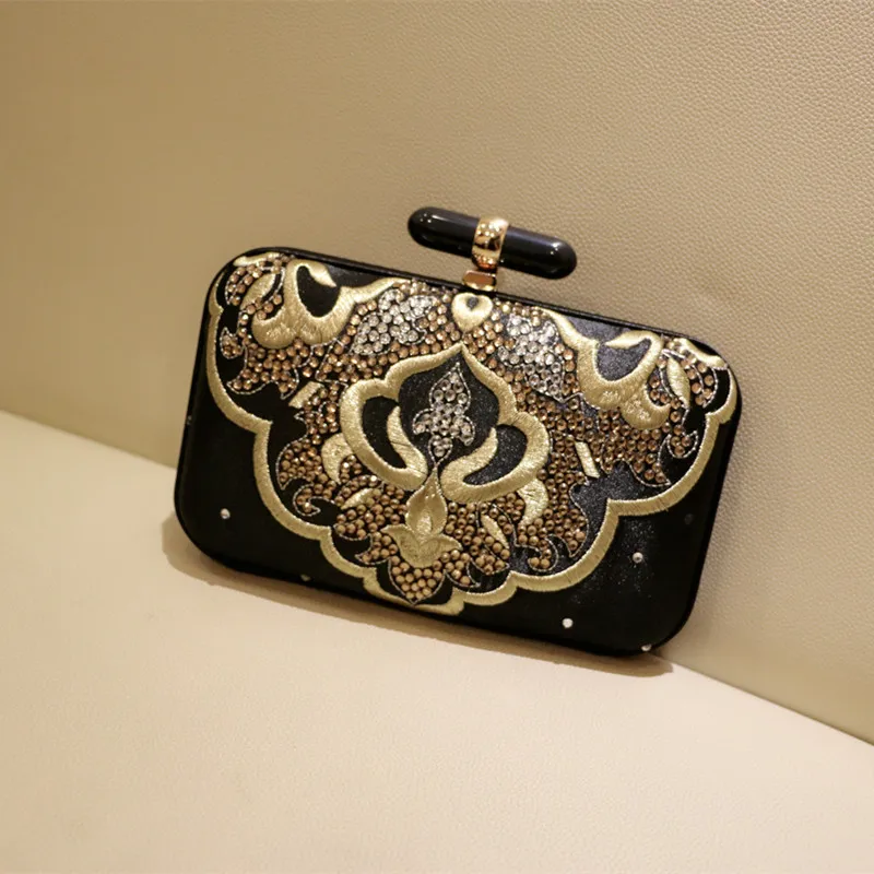Elegant Black Embrodiery Clutches Evening Bags Wedding Party Banquet