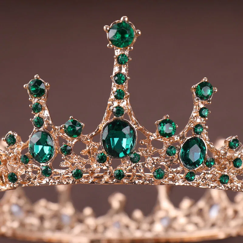 Skup Zielony kryształowy stras Tiara i korona de Noiva panna młoda okrągły królowa Diadem chluba ślubna dla nowożeńców akcesoria biżuteria do włosów LB