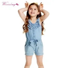 WEIXINBUY/джинсовые синие джинсовые комбинезоны для девочек; комбинезоны без рукавов; летняя детская одежда; От 0 до 5 лет для новорожденных девочек