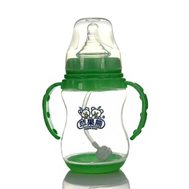 

Infant Baby Cute Feeding Plastic Bottle Safe Silicone Milk Bottle With Handle Wide Mouth Newborn Drink Training Feeding Bottle