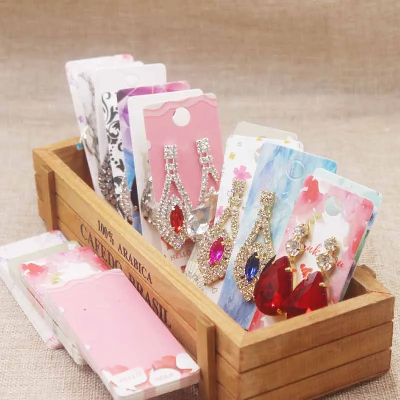 

4*9CMnew arrival Dreamcatcher earring card tag white/kraft flower marbel earring tag DIy Thank you jewelry earring tag 100pc