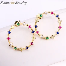 10Pairs, NEW fashion Crystal Round Circle Earrings Rainbow CZ Micro Pave Zirconia Open Round Stud