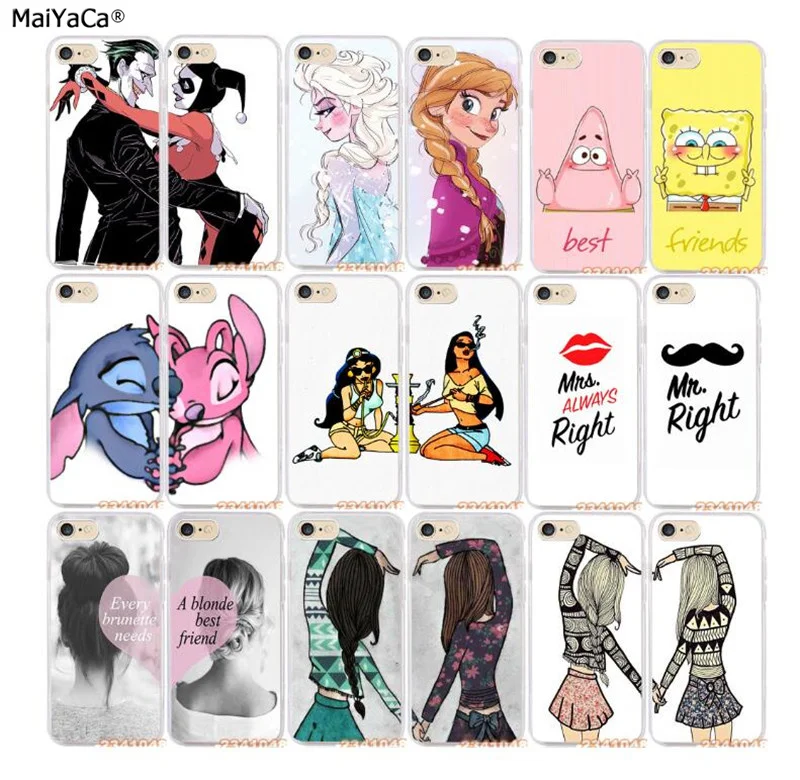 

BFF best friends love pair soft silicone transparent phone case for iphone 5s se 6 6s 6plus 7 7plus 8 8plus X XR XS MAX
