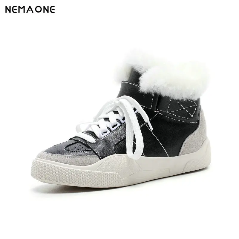 

NemaoNe Winter Platform Shoes Woman Casual genuine Leather Velvet Plush Ankle Boots For Women Rabbit Fur Warm Snow Boots