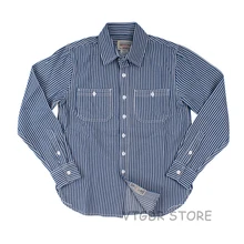 Винтажные полосатые рубашки для мужчин, осенняя Повседневная железная дорога, Ретро стиль, с длинным рукавом, Западная Рабочая Рубашка, облегающая