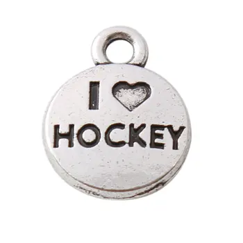 

RAINXTAR Antique Silver Color I Love Hockey Sport Charms Double Side Sport Theme Charms 12*15mm 50pcs AAC736