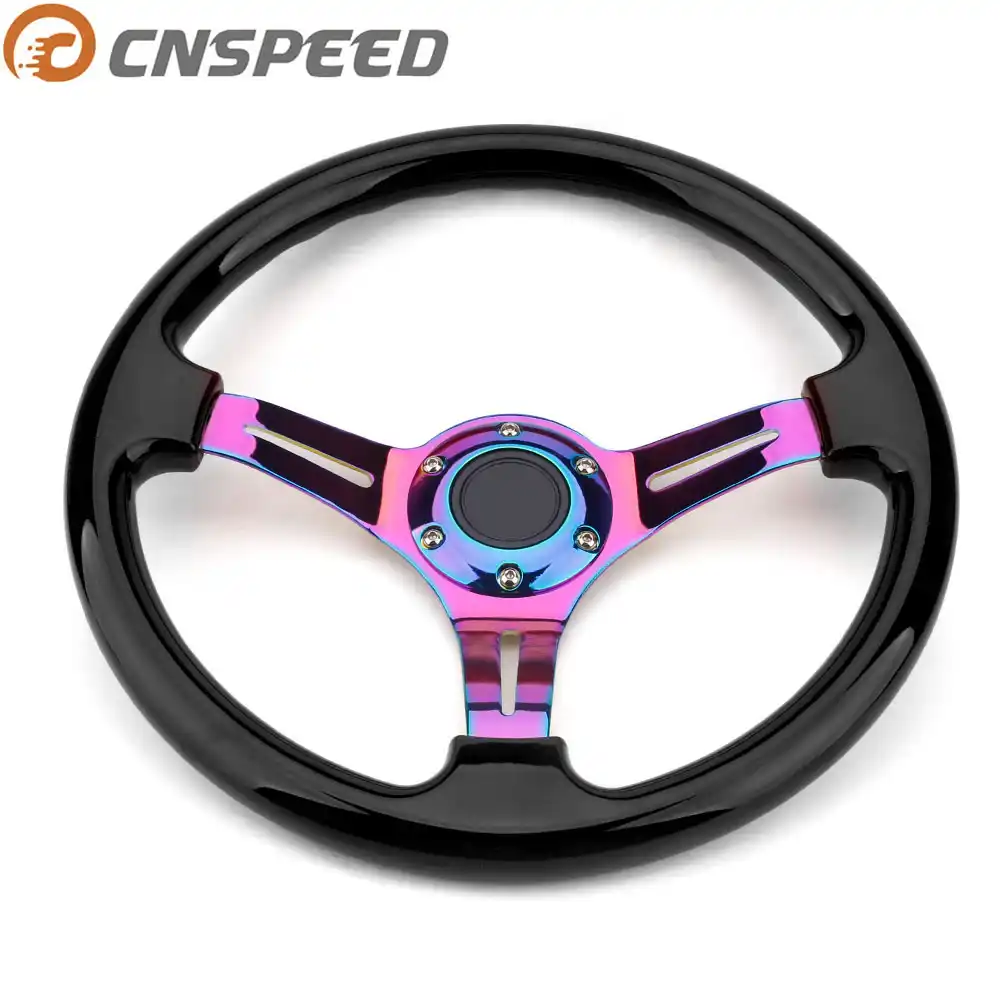 PQZATX Chrome 350Mm 14 Pouces Abdos Volant de Course 45 Mm Profond Plat Voiture Volant Universel Violet