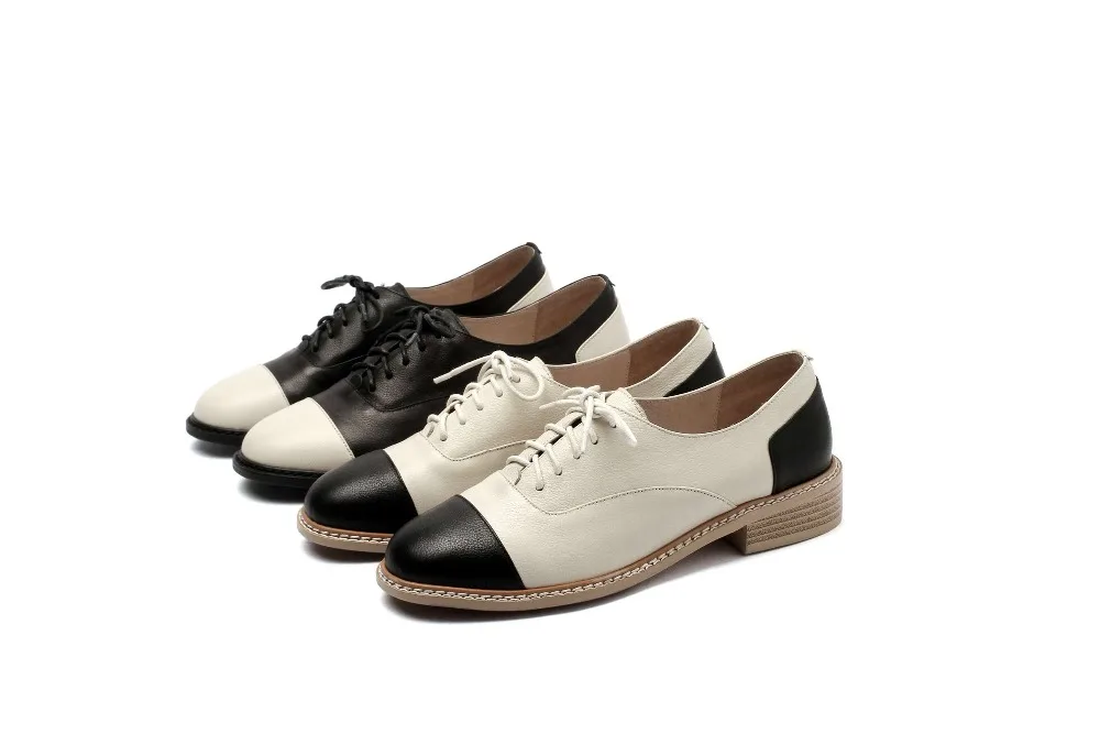 concise British style mixed colors genuine leather low heels handmade pumps lace up dating campus daily wear shoes L16