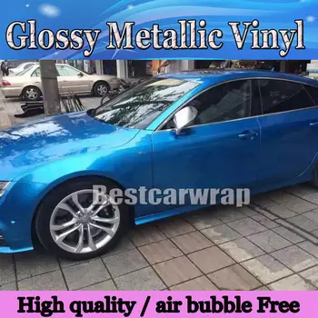 

PROTWRAPS Deep Sea Blue Metallic Glossy Vinyl Car wrapping sticker Air Bubble Free pearl blue wrap film Vhicle covers :1.52*20M