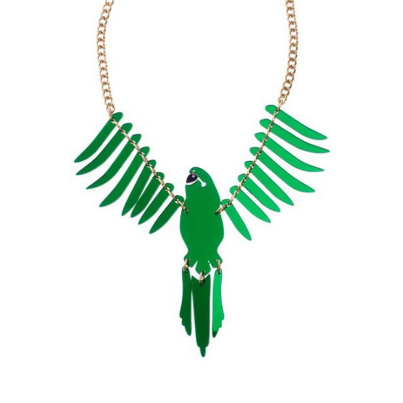 

Euramerican Statement Large Parrot Pendants Necklaces for Women Fashion Gold Long Shiny Specular Acrylic hiphop Necklaces E19007