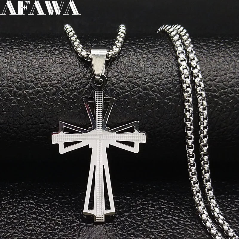 

2019 Fashion Big Long Cross Stainless Steel Necklaces Pendants for Men Silver Necklace Jewerly cadenas para hombre N18933