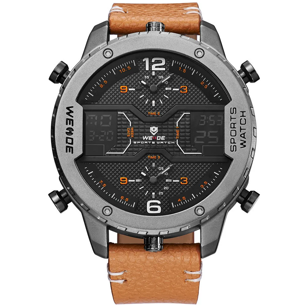 

Relogio Masculino Weide Mens Sports Watches Double Display Wrist Watch Leather Belt Casual Man Quartz Clock Erkek Spor Kol Saati