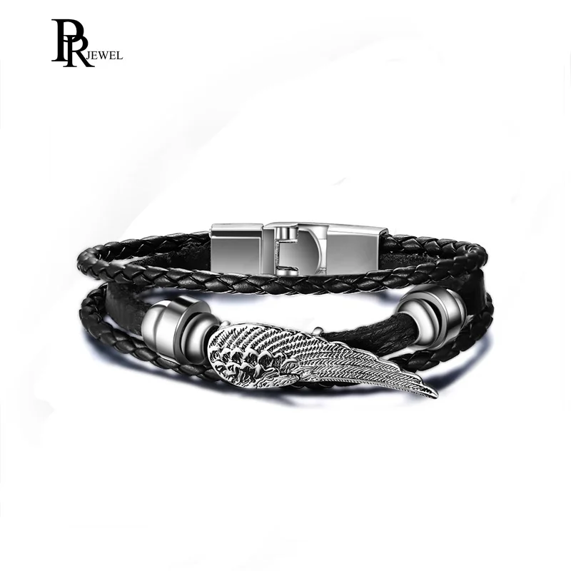 Винтаж Сплав Ангела крыло перо плетеный кожаный Серфер браслет манжета обертывание 22 см