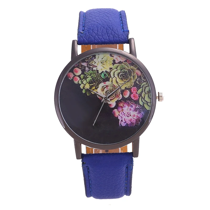 Новые женские кварцевые модные брендовые часы черный цвет фона цветок указатель