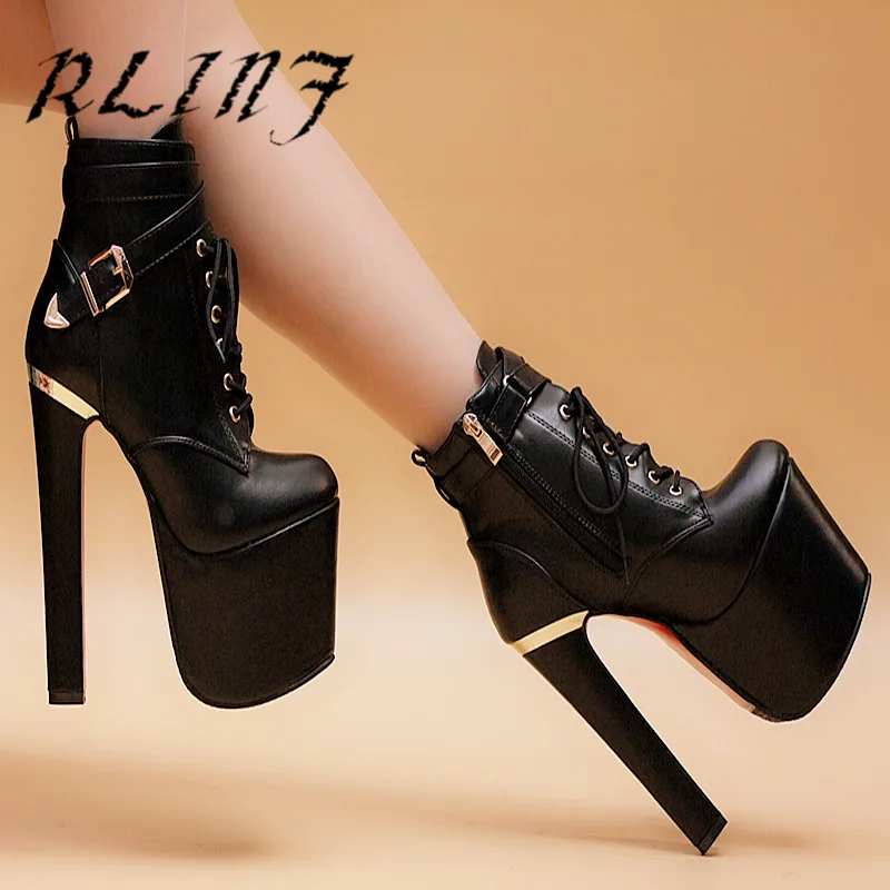 

RLINF New Waterproof Platform with High Heel Round Head Sexy Plus Velvet Female Short Boots