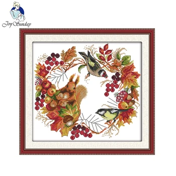 

Joy Sunday animal style Joy wreath Needlework DIY Handmade Cross Stitch Sets For Embroidery Kits Precise Printed Home Decor