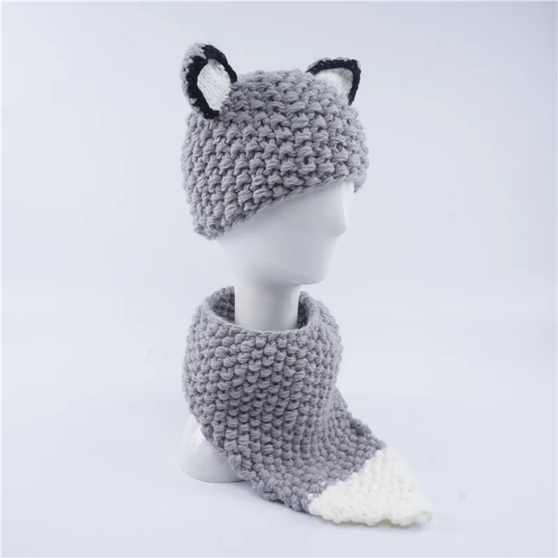 Lovely cartoon Children's baby beanie warm hat cute fox hat scarf & hat sets knitted bib cap