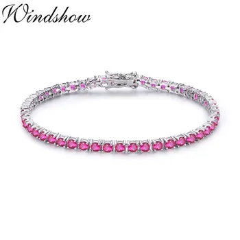 

3mm 925 Sterling Silver Cluster Round Rose Red CZ Ziron Tennis Bracelets Pulseras Pulseira Bracelete Women Jewelry Girl Friend