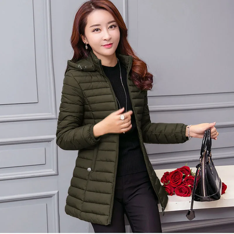 2018 winter jacket women parka Large size Thicken warm Hooded long Slim Solid Down cotton coat jacket women Outwear Parkas