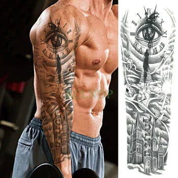 

Waterproof Temporary Tattoo Sticker eye clock bird Pagoda full arm large size fake flash tatoo sleeve tato for men women Group2
