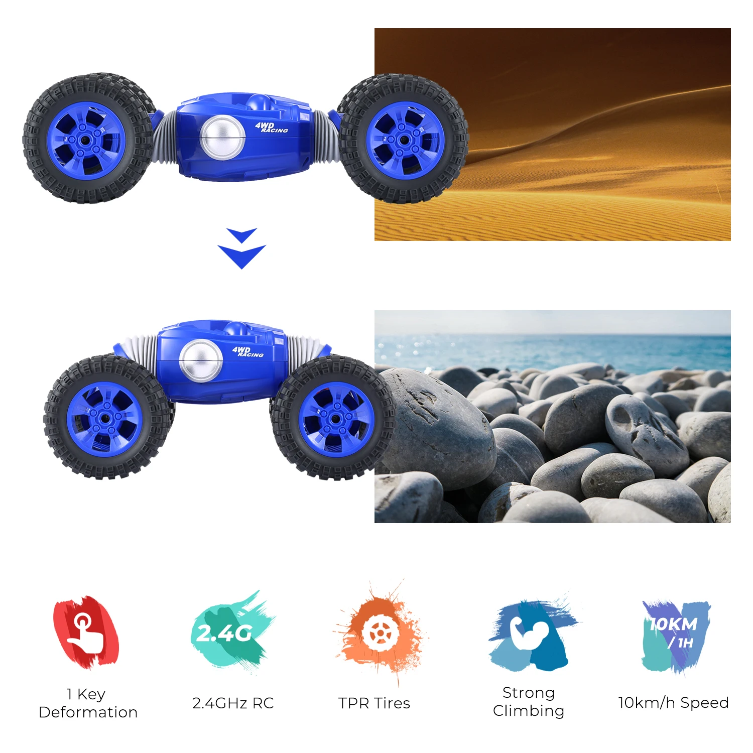 

RC Car 4WD Racing 2.4GHz Climbing Remote Control Off-Road Bizarre Deformation Stable Strong and DurableToy