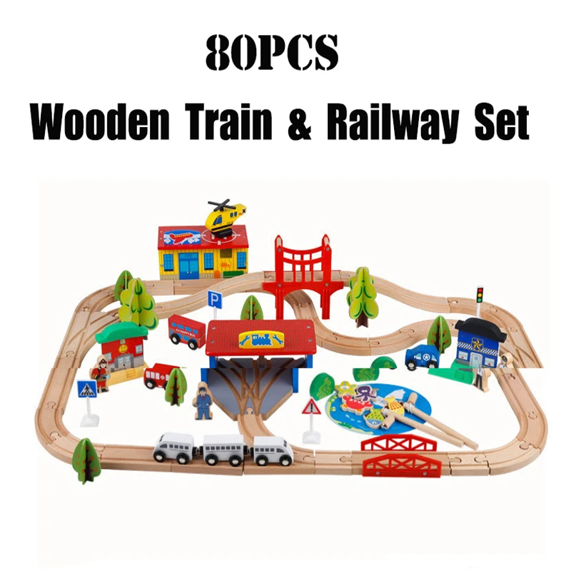 

Thomas And Friends Wooden Train Track Set Fire Rail Car Set Wooden Track Build Blocks Magnetic train Educational Toys For Child