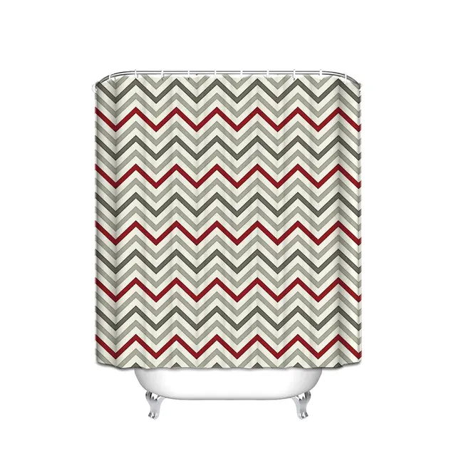 Red Gray And White Chevron Stripes Shower Curtain For Bathroom