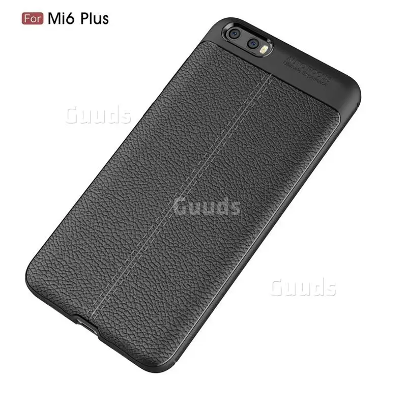 Luxury Auto Focus Litchi Texture Silicone TPU Back Cover for Xiaomi Mi 6 Plus - Black