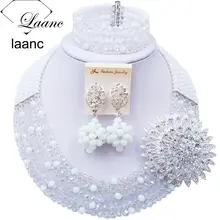 Красивый белый прозрачный кристалл бисерные ожерелья костюм нигерийские Свадебные африканские бусы Набор украшений для женщин 5SZK007