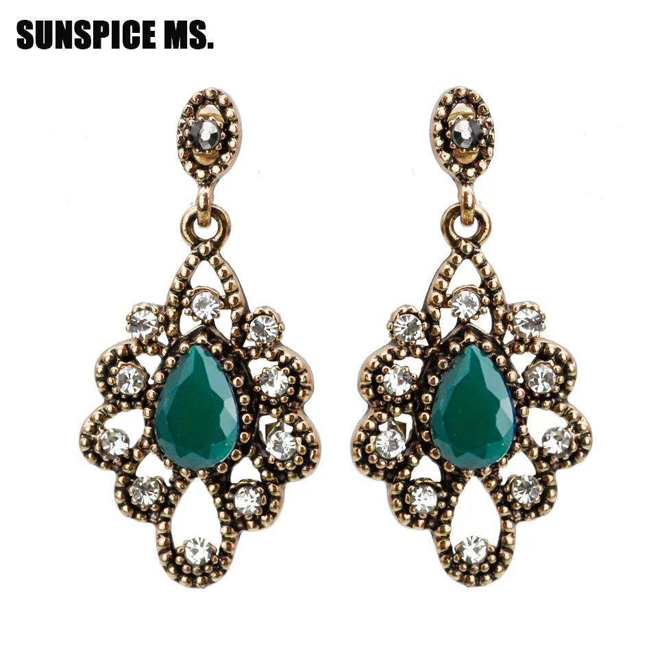 

Vintage Retro Indian Earrings For Women Antique Gold Color Drop Water Resin Dangle Earrings Boho Ethnic Bridal Wedding Jewelry