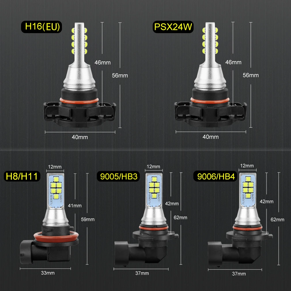 2 шт. H8 H11 светодиодный 9005 HB3 9006 HB4 H27 лампы 880 881 P13W PSX26W H16 5202 PSX24W H27W Автомобильные
