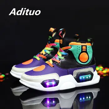 

New Fashion Kids Casual Glowing Shoes High Top Boys Led Shoes Antiskid Comfortable Girls Usb Charging Kid Sneakers Size EU 28-37