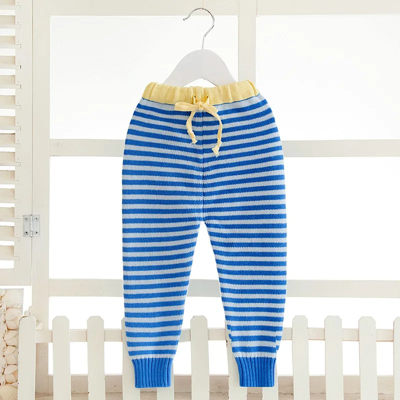 Весенне-осенние хлопковые трикотажные штаны для малышей Симпатичные брюки в полоску для малышей Зимние Повседневные мягкие леггинсы для мальчиков и девочек AA12201