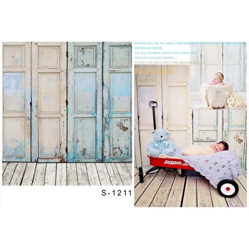 

Vintage Door Photography Backdrops Light Blue Wooden Board Floor Photo Background for Photo Studio Photographic Props S1211