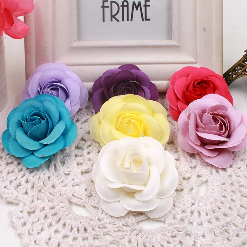

10pcs/lot 5cm Silk Artificial Flowers Rose Head Wedding Festival Party Home Decoration DIY Garland Scrapbooking Craft