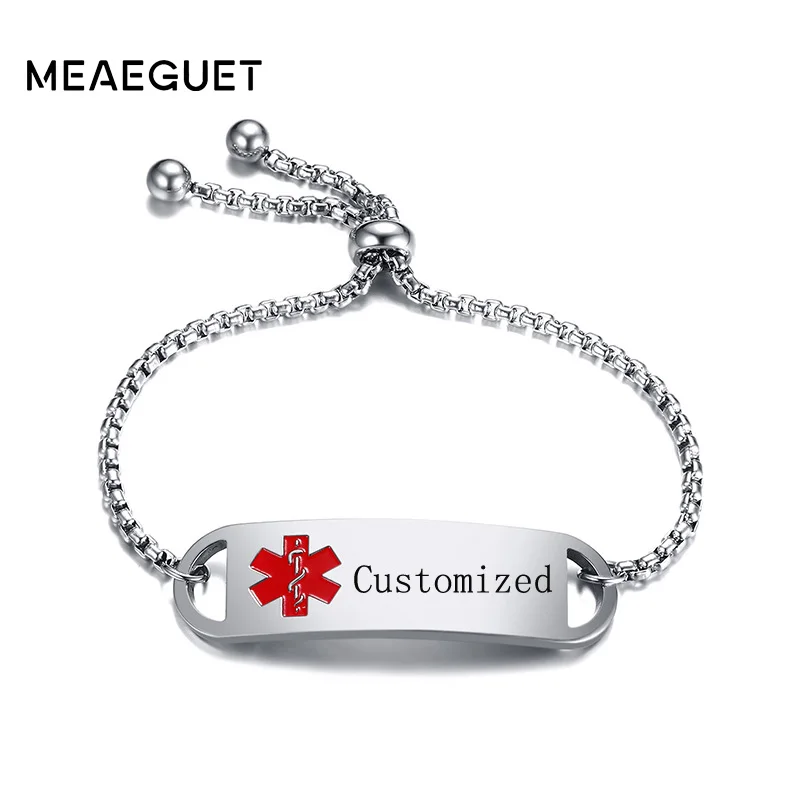 Meaeguet Adjustable Engraving Laser Personal Info Box Chain Bracelet