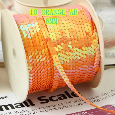 

100 Yards 6mm AB Multi-Colored Sequins Trim Ribbon, Sold per Packet of 1 Roll(100 Yards)-10 Orange AB material para artesanato