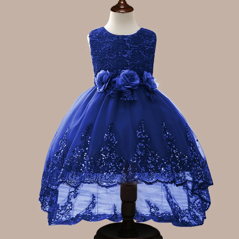 Платье принцессы для девочек, кружевной Детский костюм без рукавов с цветами на свадьбу, день рождения, торжественные платья подружки невесты для девочек, M09