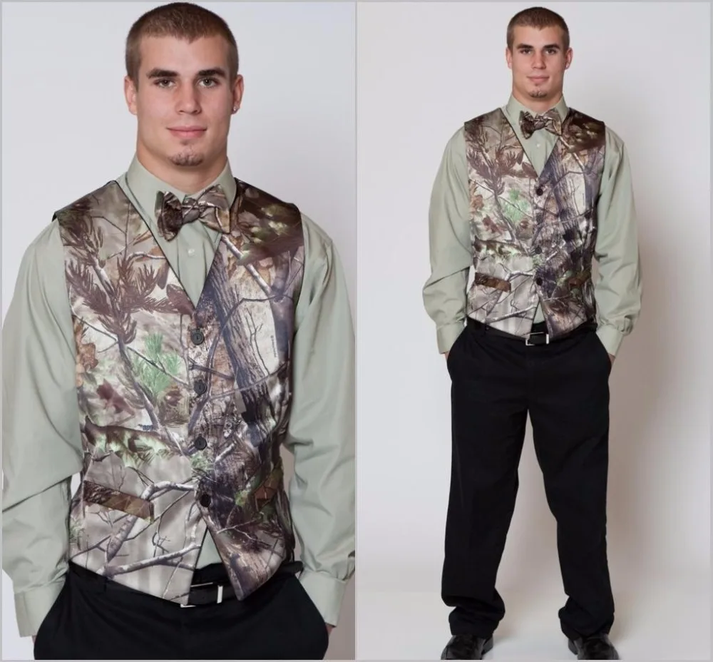 

Camo Groom Vests Custom Made Camouflage Vest Groom Wear Wedding Party dress vests for men