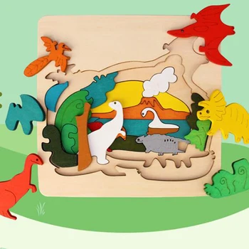 

kids/children Educational Wooden Toys Multilayer Classic Cartoon 3D Animal Puzzle Baby Gift Wood Puzzle Toys For Children