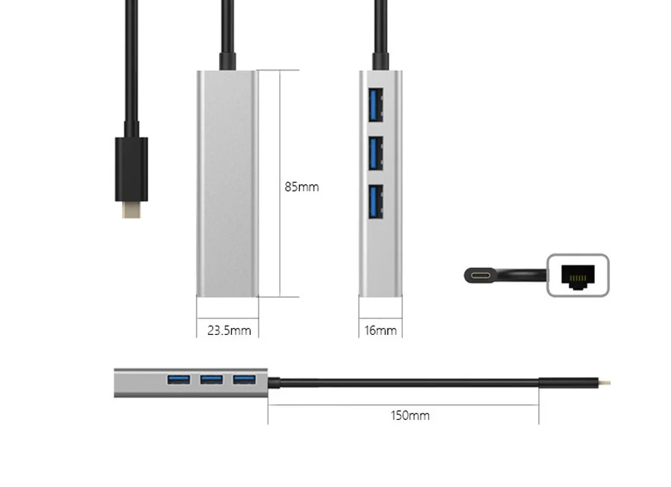 Док-станция type-C для нескольких USB 3,0 для MacBook Pro huawei P20 USB 3,0 RJ45 высокоскоростной USB-C-концентратор