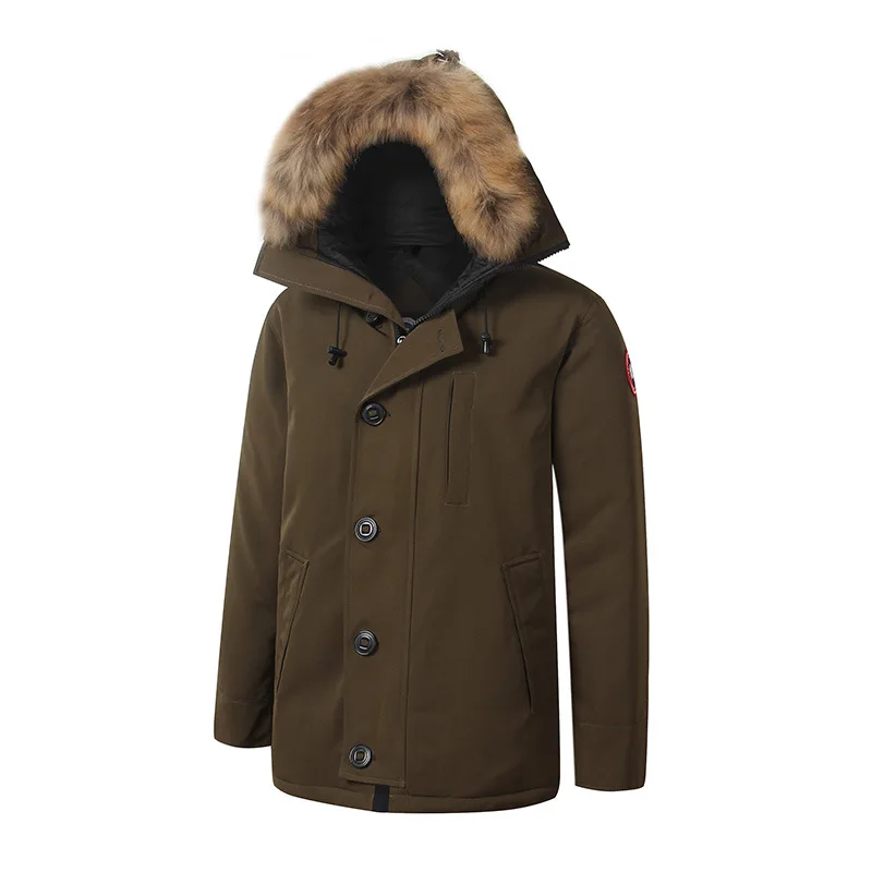 New Men's Winter Down Jacket Hooded Thick Parka Male Slim Casual - Цвет: Коричневый