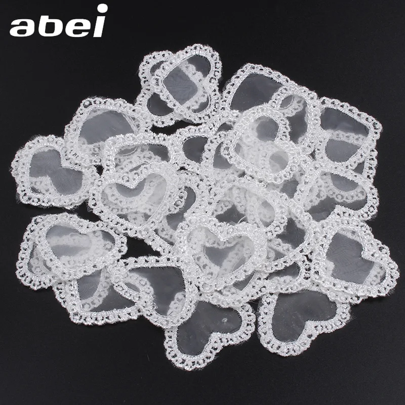 30pcs Lot Embroidered Organza Heart Lace Appliques White Lace