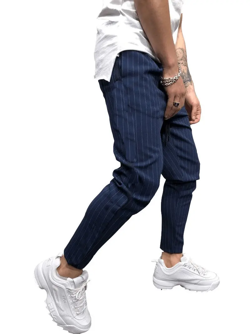 Костюм брюки мужские повседневные Модные Полосатые мужские брюки с маленькими ногами Pantalon De Vestir Hombre мужской костюм