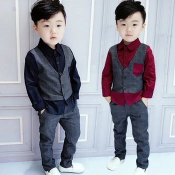 

2019 new fashion Boy Children's Set sport Boy suit red/gray party Children Set lapel wedding set for boys 2 sets