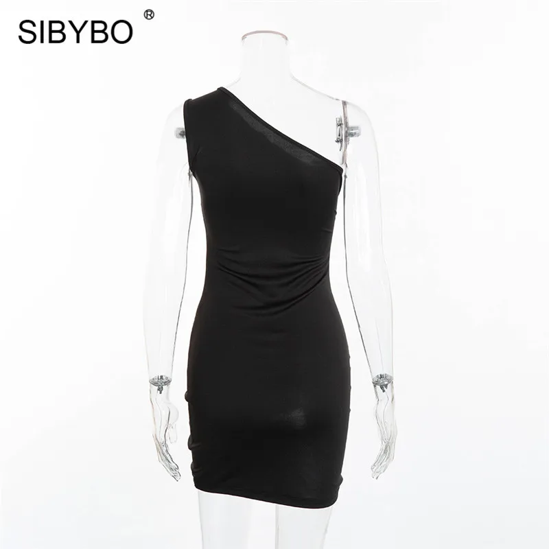 Sibybo на одно плечо молнии сплит сексуальное женское платье мода Мини Вечерние