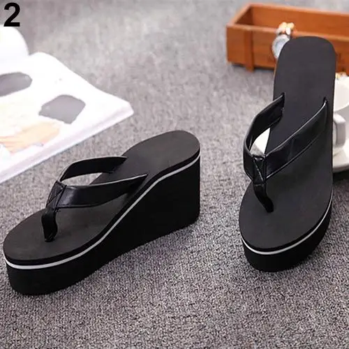 Fashion Women's Slipper Flip Flops Summer Beach Wedge Thick Sole Heeled Shoes