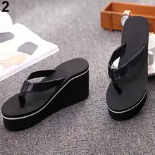 Fashion Women's Slipper Flip Flops Summer Beach Wedge Thick Sole Heeled Shoes
