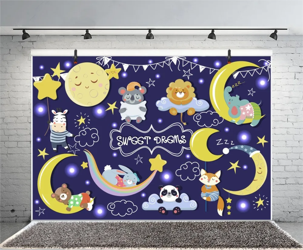 Laeacco Cartoon Star Moon Animals Bokeh Baby Party Photography Backgrounds Customized Photographic Backdrops For Photo Studio